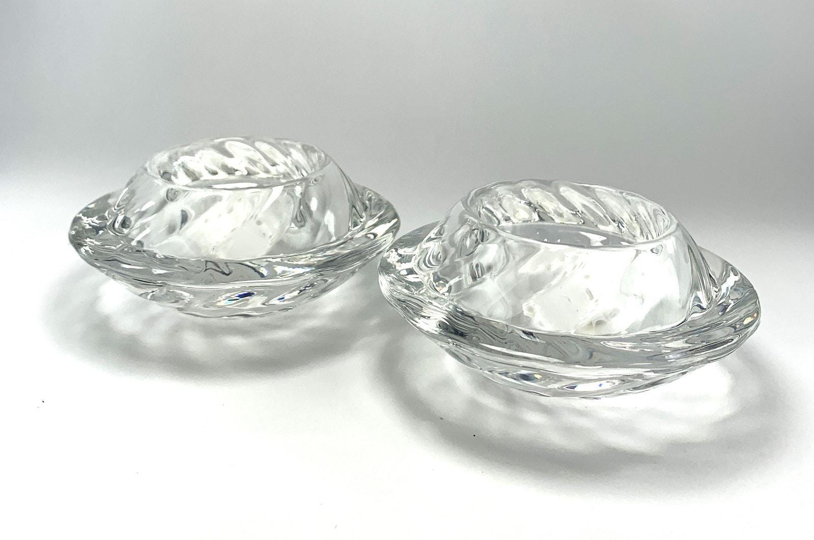2 Royal Copenhagen Crystal Capriole Tea Light Holders. 10cm Scandinavian Crystal