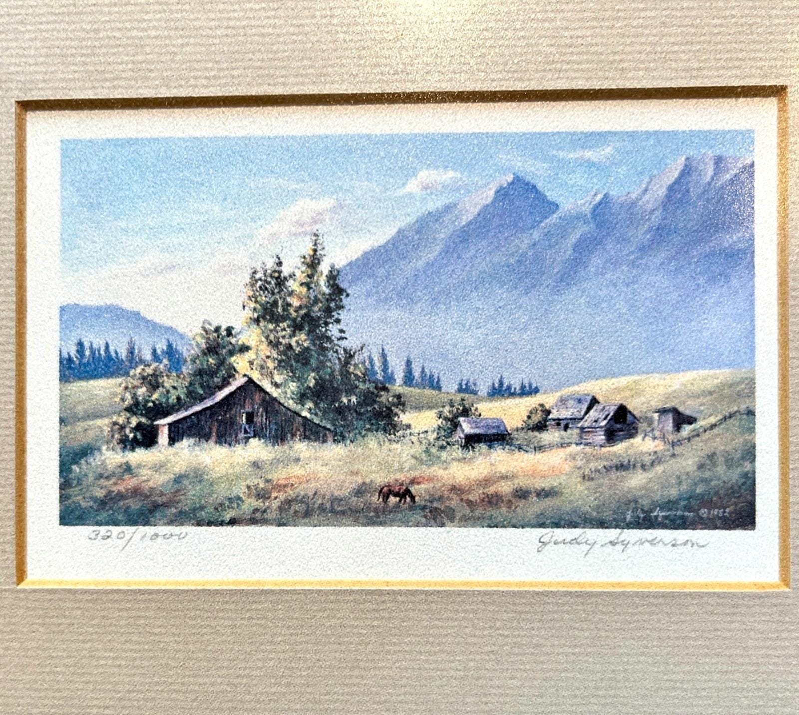 Judy syverson 1982 signed print limited edition, countryside scene, framed art of canadian farm scene