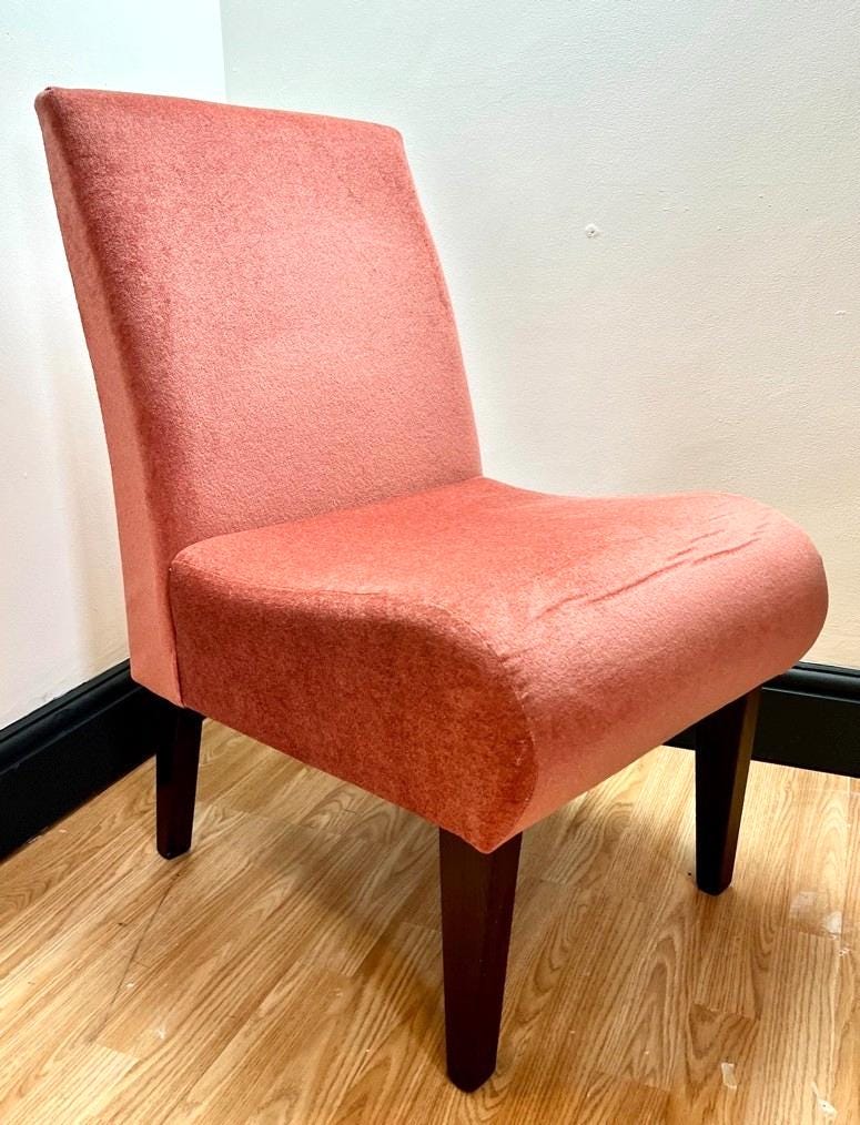 Vintage Mid Century Style Slipper Chair Pink Accent Chair Retro Upholstered Wood