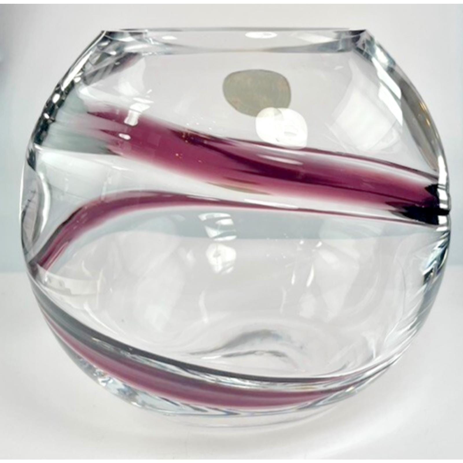 Hand blown glass globe vase w/ purple swirl – 14cm vintage planter