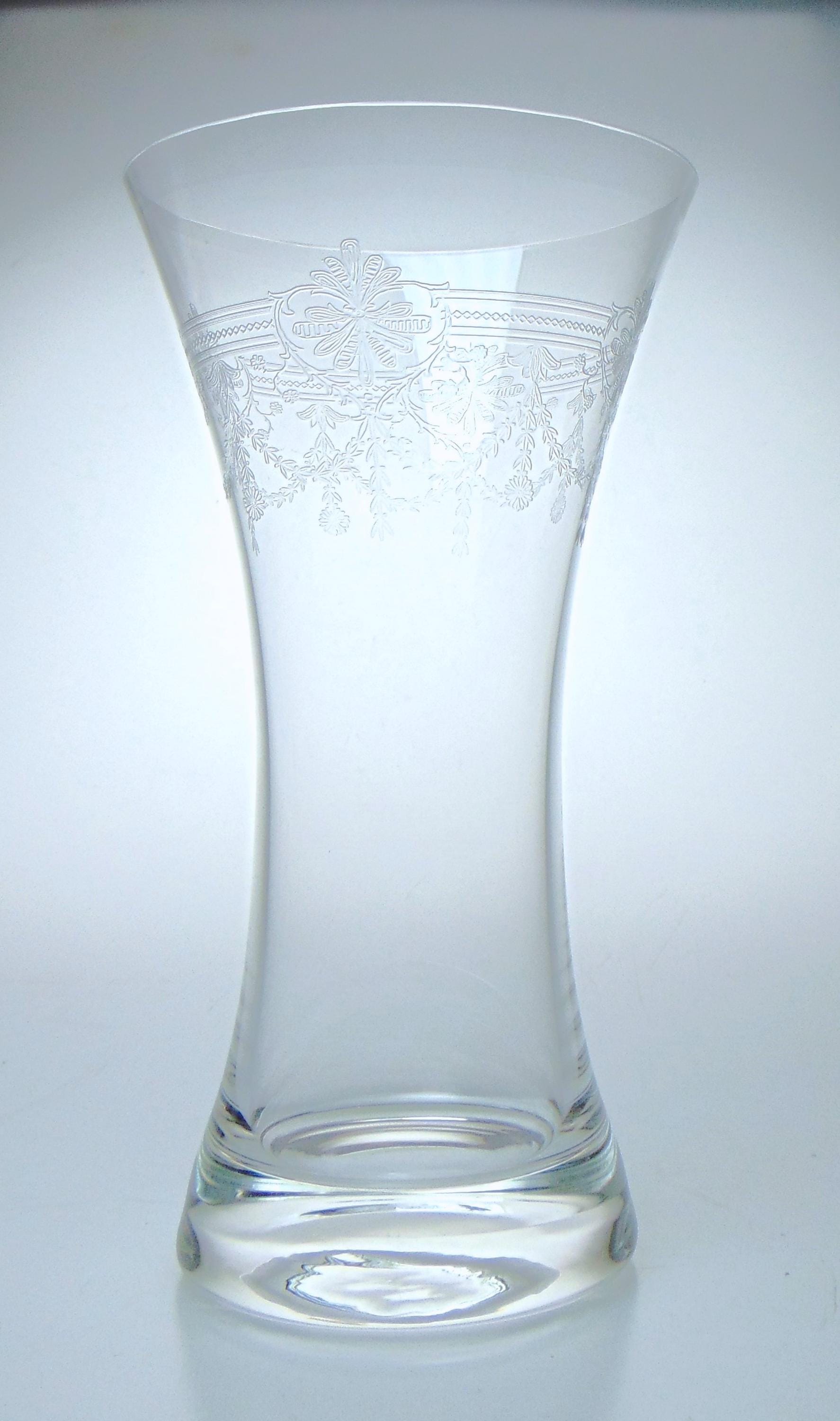 Crystal Vase with Etched Floral and Decorative Detailing