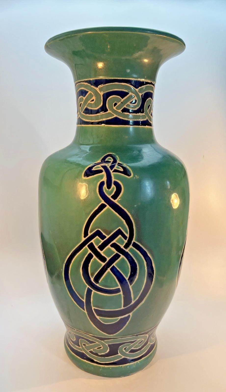 Vintage 52cm Maggie Fisher Celtic pottery vase / urn in floorstanding signed 'MF' Large Floor Vase