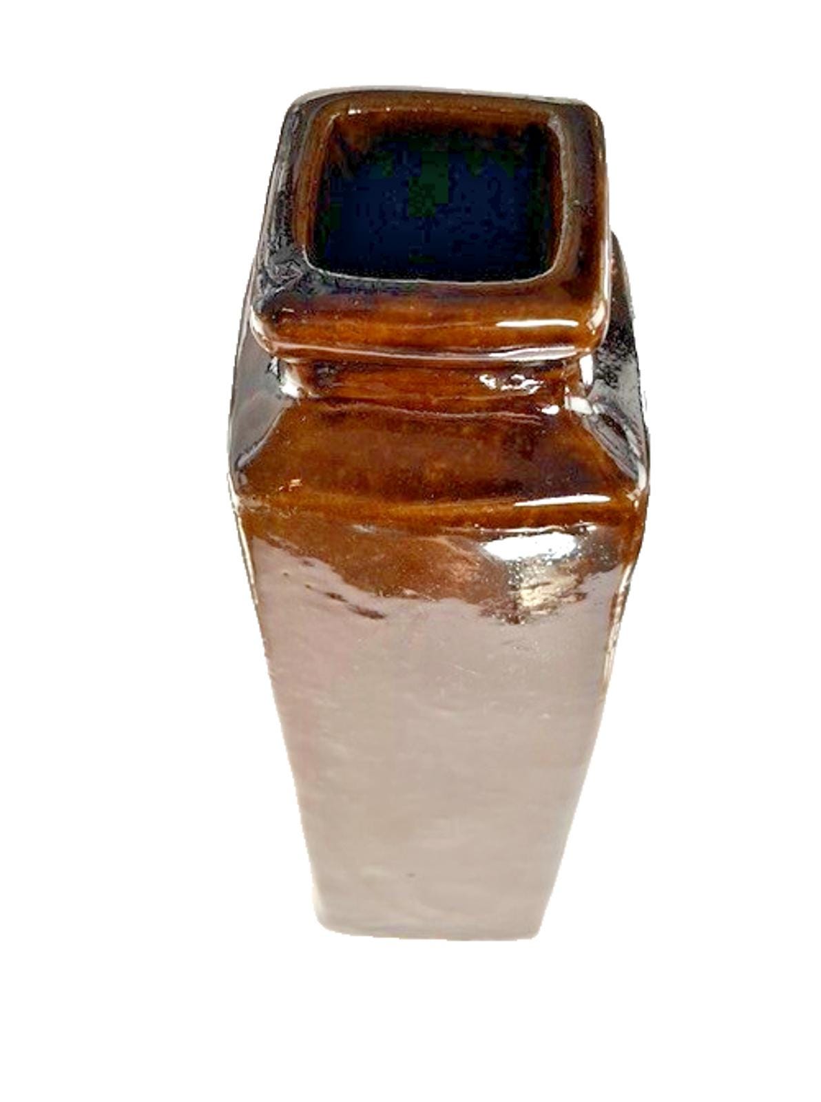 Mid Century Slab Pottery Vase – Brown Treacle Glaze Stoneware 31cm