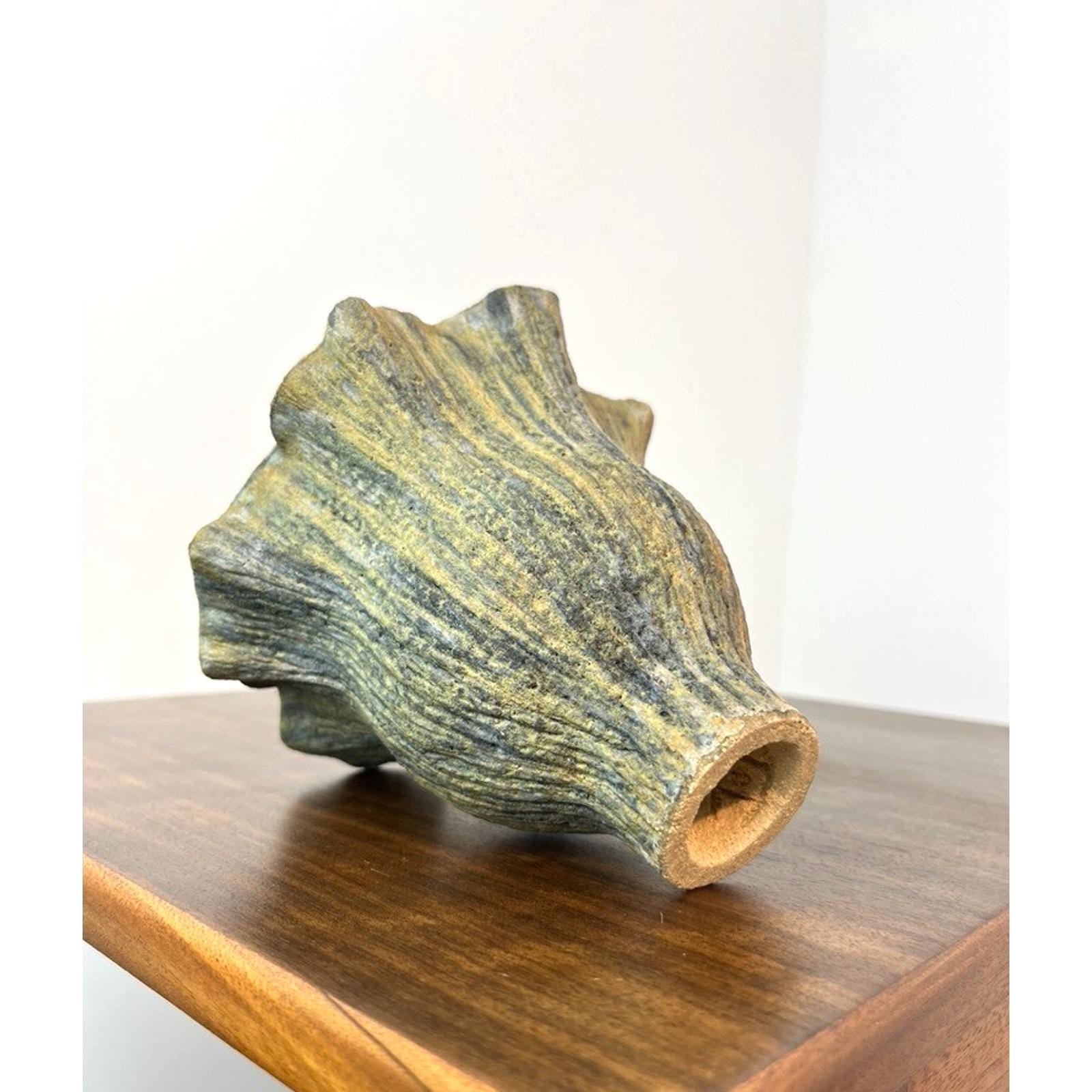 Signed handmade ikebana vase, vintage handkerchief pottery vase green sculptural