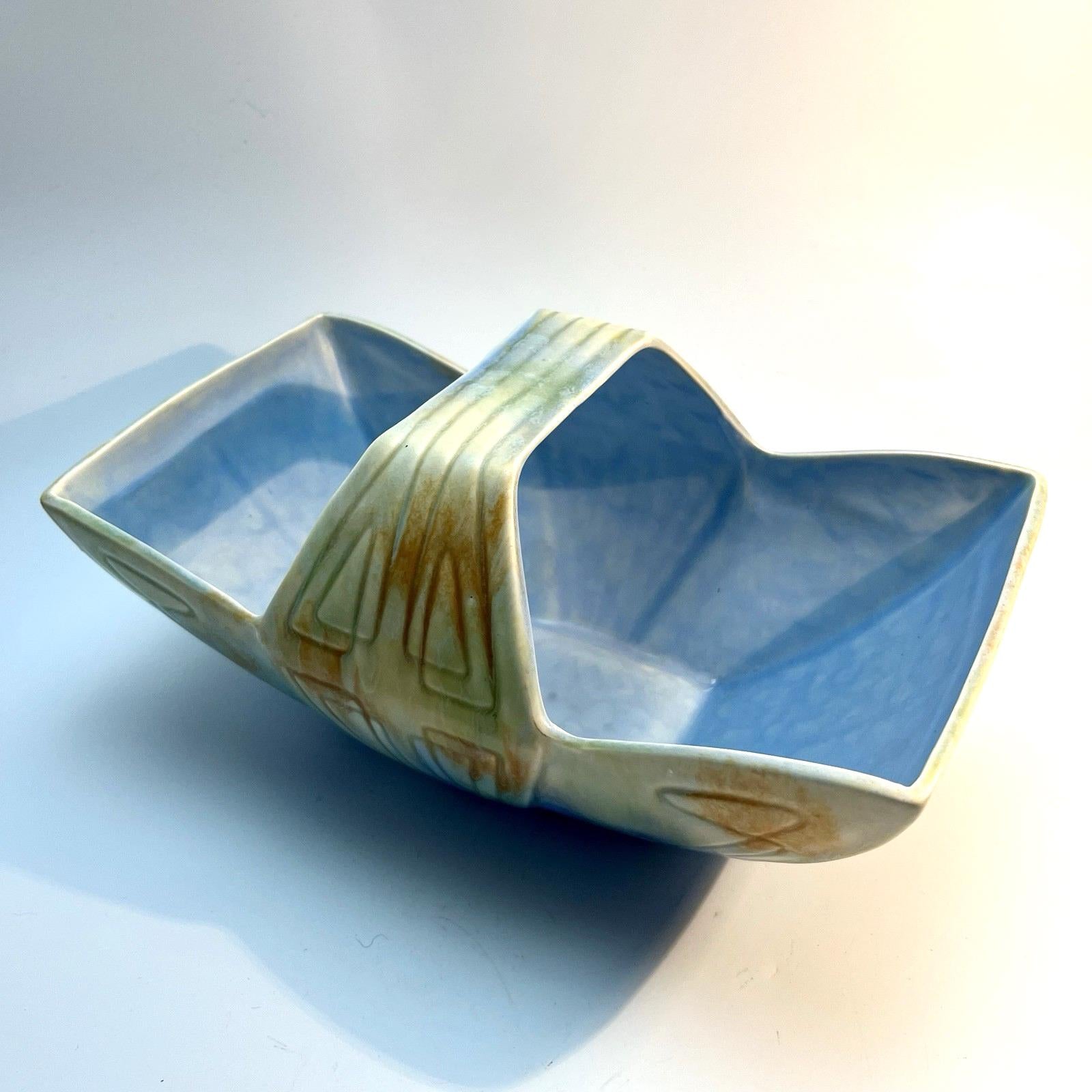 Beswick Pottery Hand Painted Basket Art Deco Number 475 in Blue & Beige Matte VGC