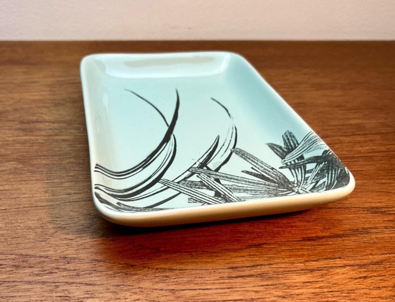 Bloomingville rectangular ceramic tray scandi minimalist mint & black botanical