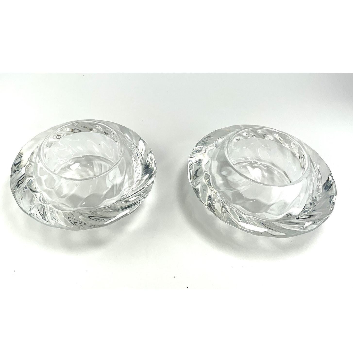 2 Royal Copenhagen Crystal Capriole Tea Light Holders. 10cm Scandinavian Crystal