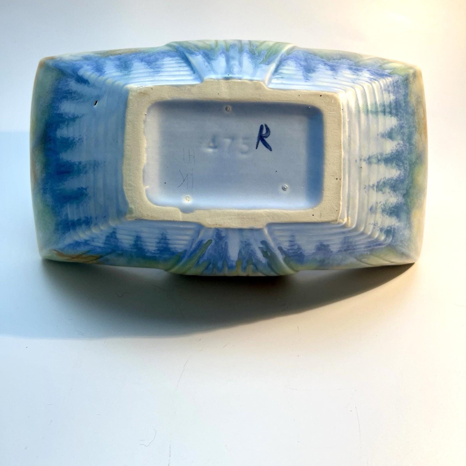 Beswick Pottery Hand Painted Basket Art Deco Number 475 in Blue & Beige Matte VGC