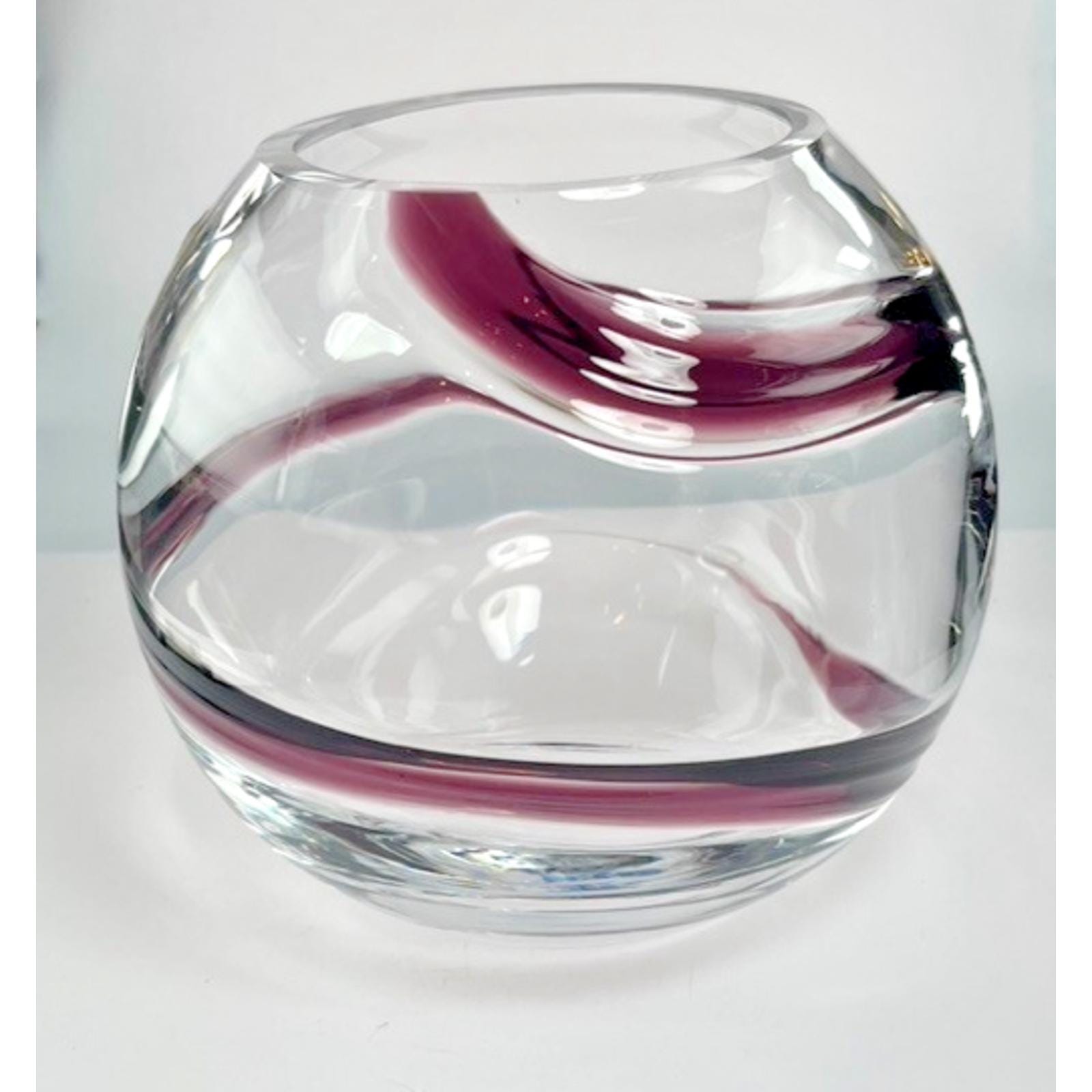 Hand blown glass globe vase w/ purple swirl – 14cm vintage planter