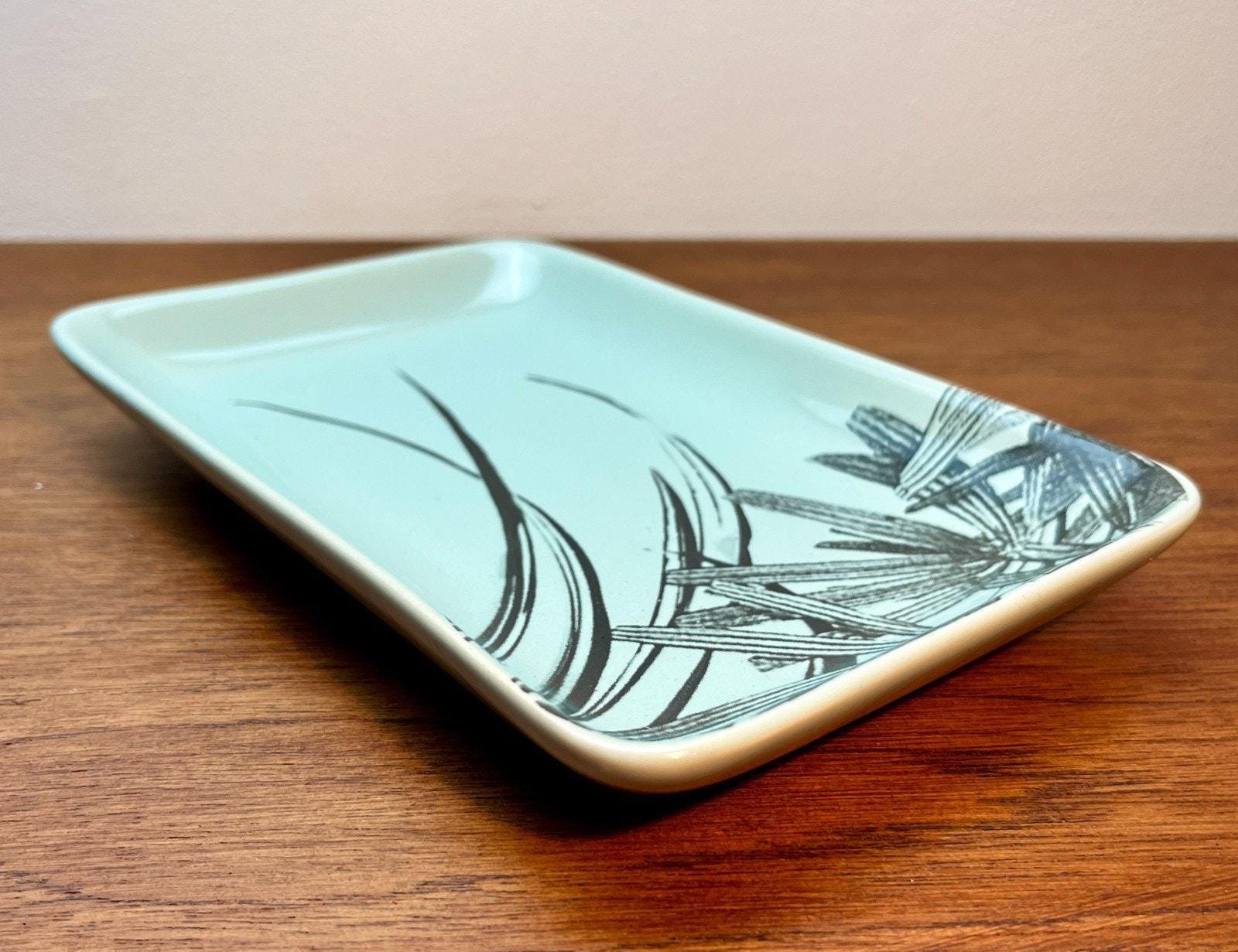 Bloomingville rectangular ceramic tray scandi minimalist mint & black botanical