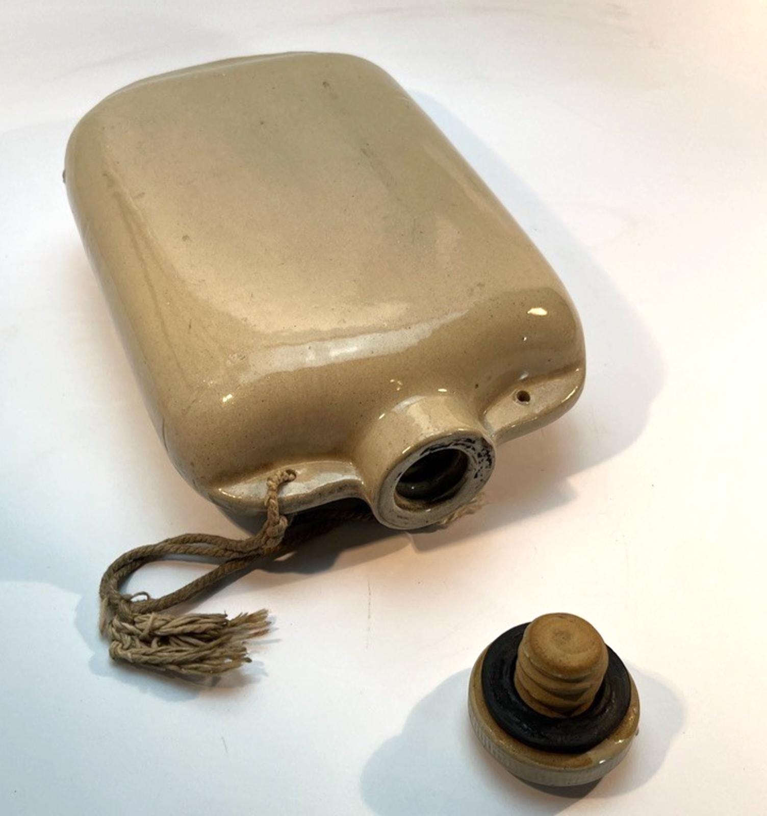 1942 Bourne Denby Stoneware Hot Water Bottle: Mid-Century Flask