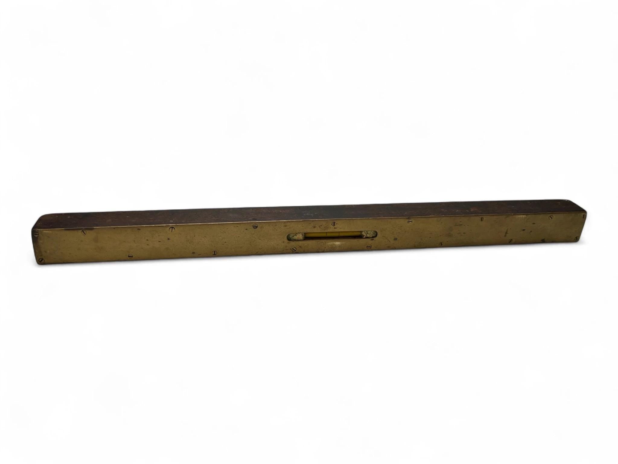 Antique Brass & Wood Spirit Level 2ft Carpenter’s Tool – Vintage Industrial Decor
