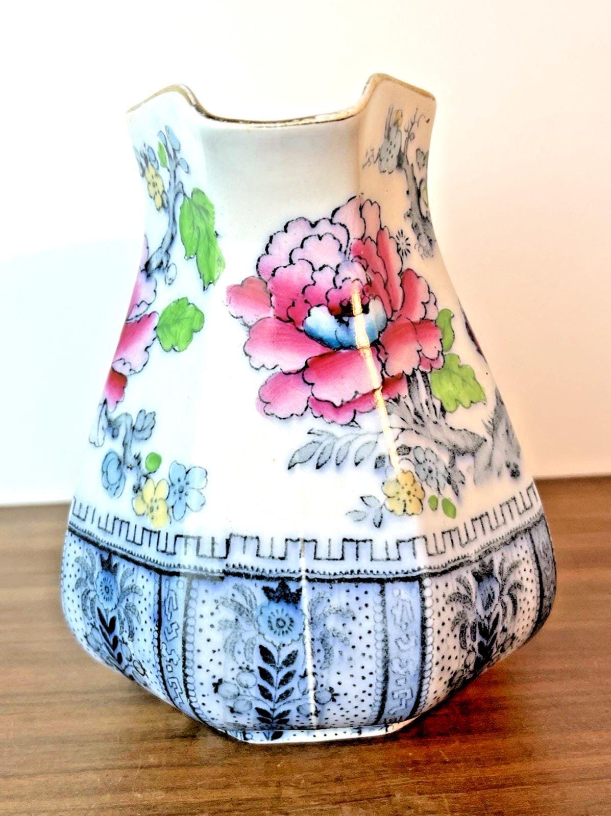 Antique losol ware shanghai jug keeling & co burslem graduated floral bird vgc