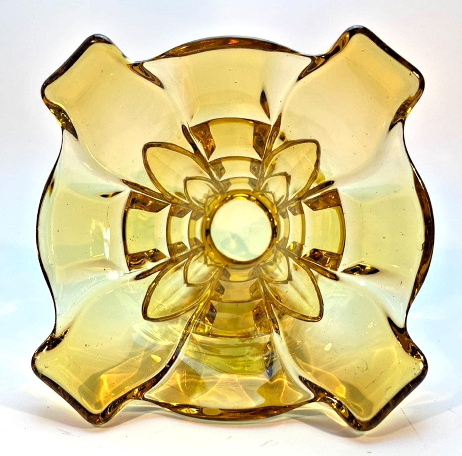 Art Deco Amber Glass Vase with Glass Frog