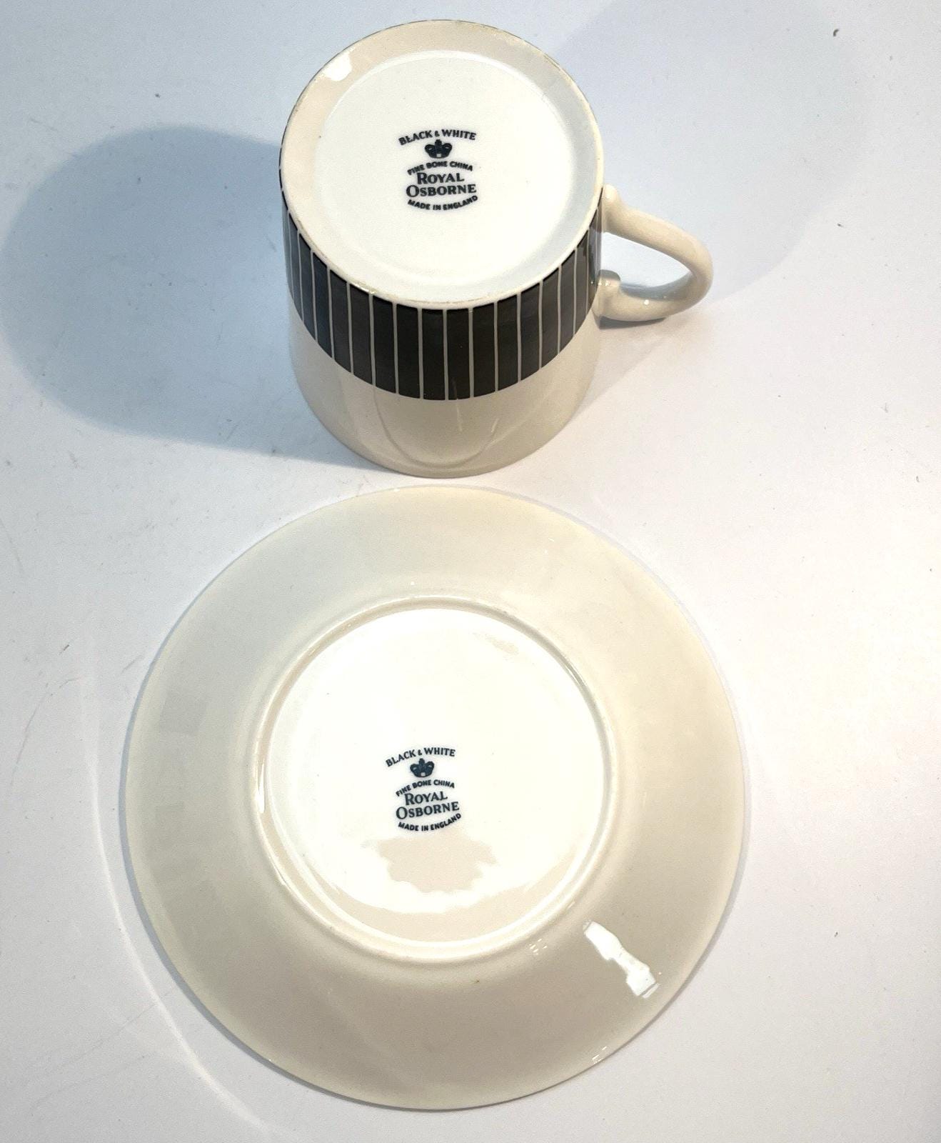 Royal Osborne Black & White Cups and Saucers: Mid-Century Fine Bone China