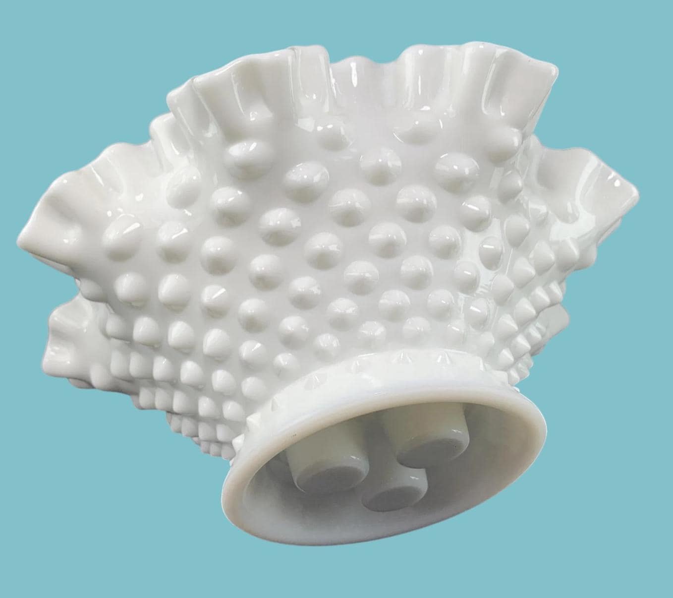 Art Deco Fenton Hobnail Milk Glass Pedestal Bowl Vintage White Vase 20cm
