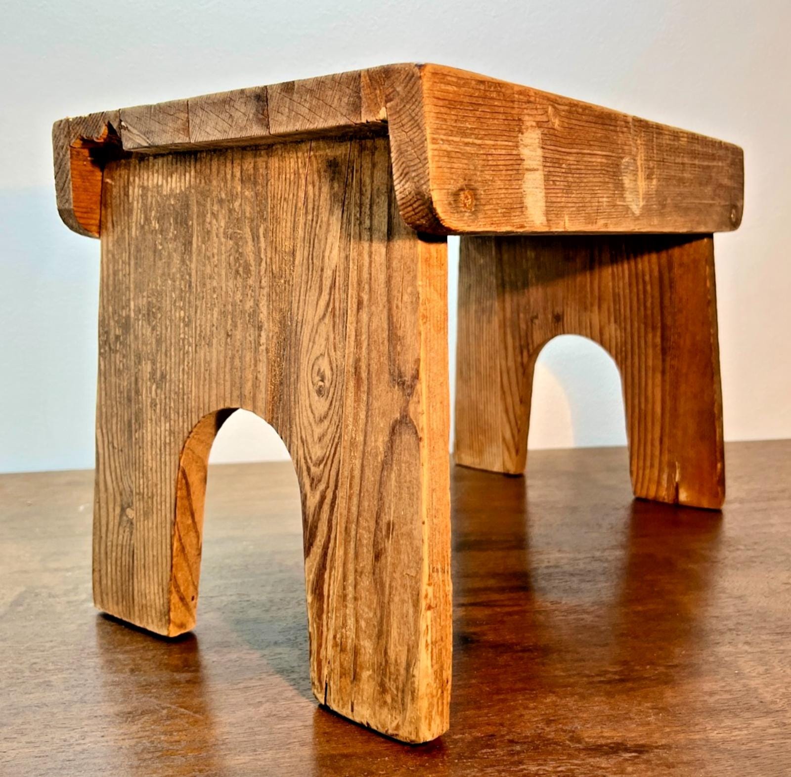 Rustic Vintage Bavarian Wooden Stool / Step Bench – Primitive Farmhouse