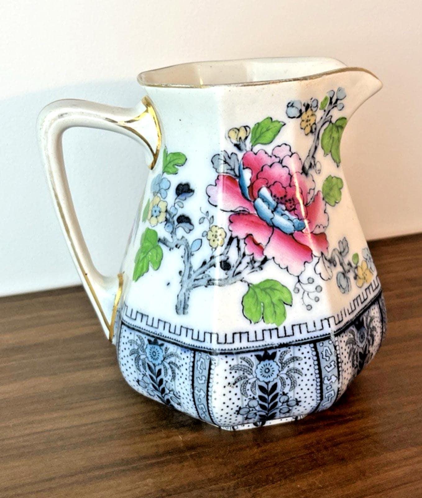 Antique losol ware shanghai jug keeling & co burslem graduated floral bird vgc
