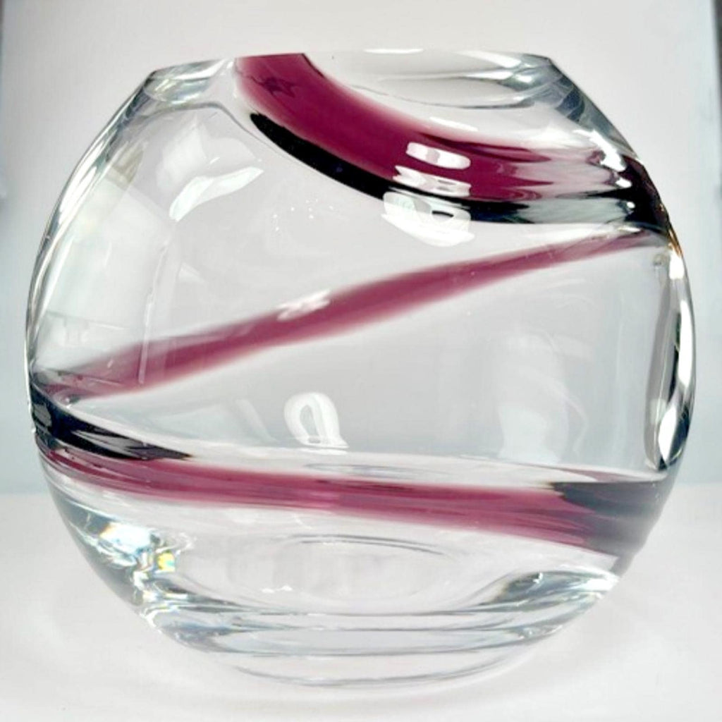 Hand blown glass globe vase w/ purple swirl – 14cm vintage planter
