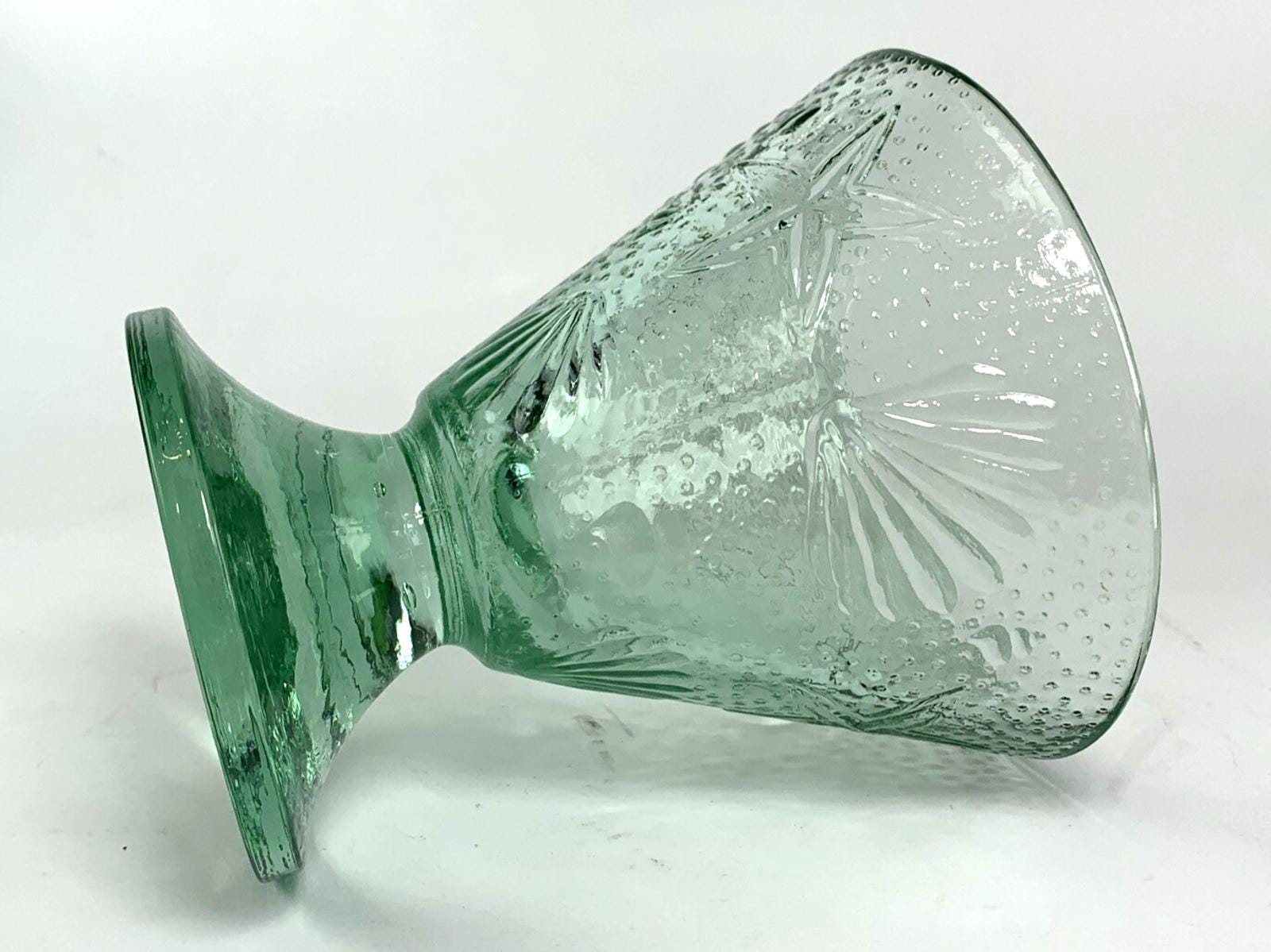 1940s Seashell & Starfish Aqua Glass Compote Dish or Decorative bowl