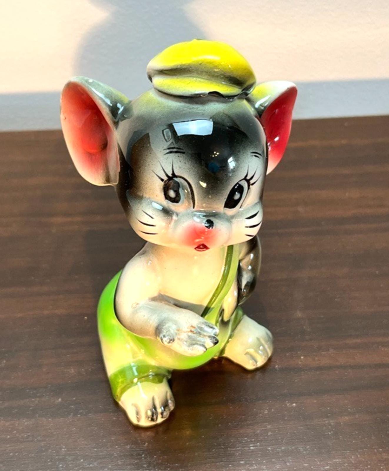 Vintage 1950s/60s Ceramic Mouse Figurine – Hand Painted, Foreign Mark, 14cm