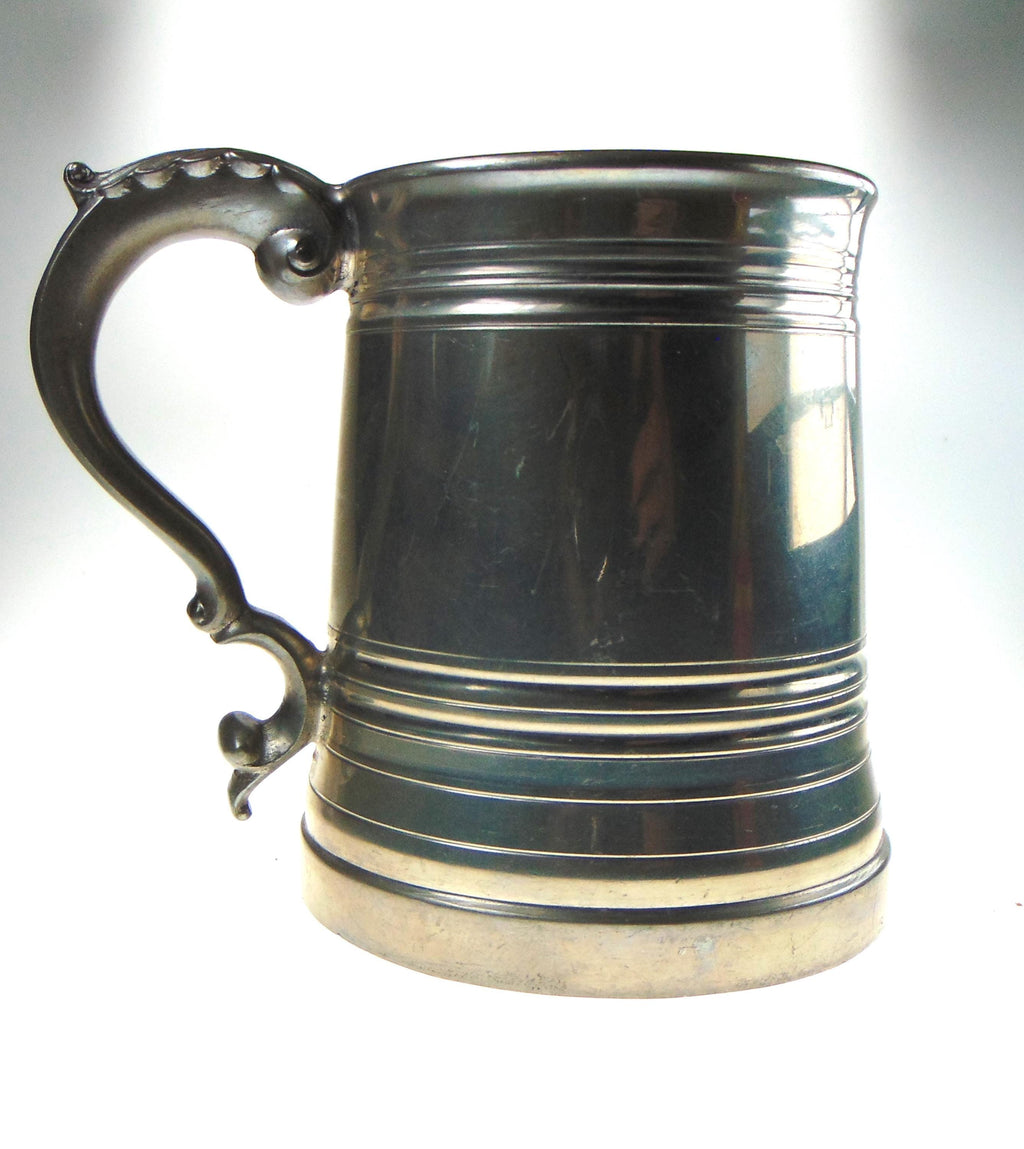 Vintage Tankard with Glass Bottom in English Pewter
