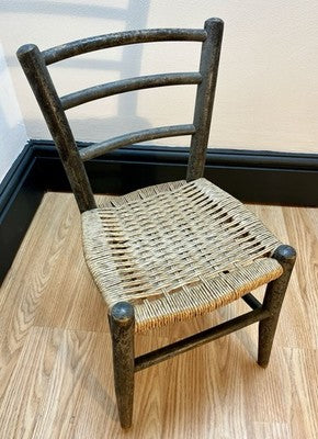 Antique Child’s Ladder Back Chair with Woven Rush Seat Rustic Farmhouse Nursery