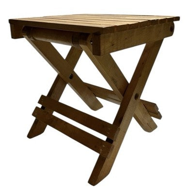 Vintage Folding Wooden Slatted Stool / Mini Table – Compact Portable Seat