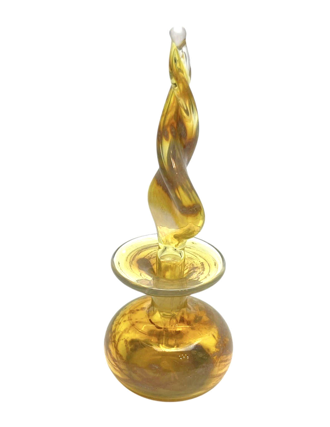 Vintage Amber Art Glass Perfume Bottle with Twisted Flame Stopper Hand Blown
