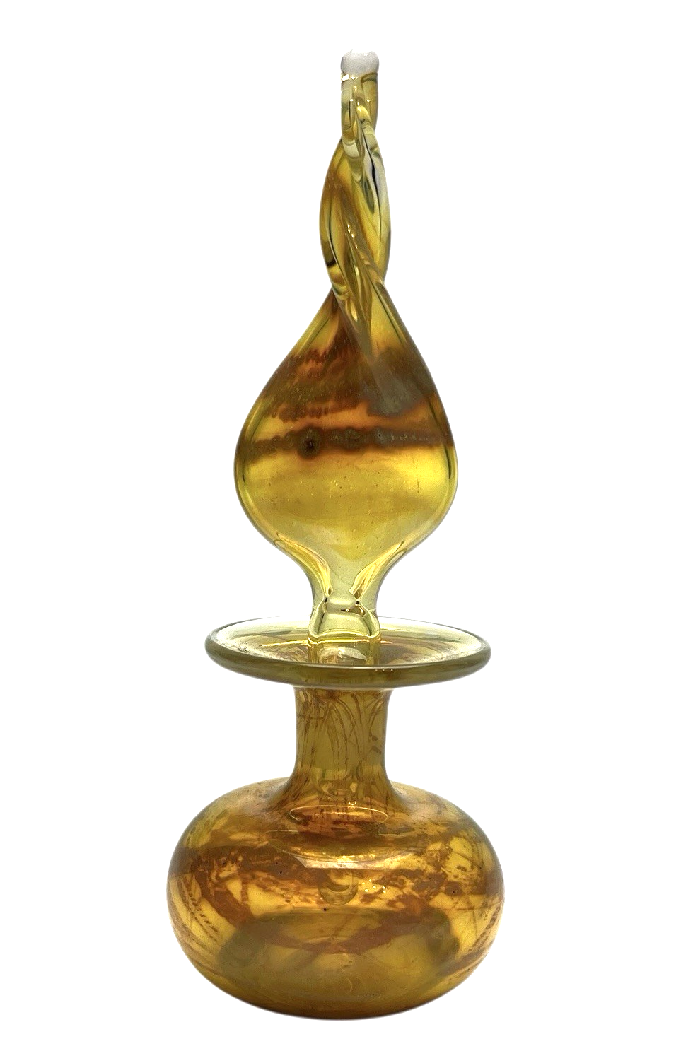 Vintage Amber Art Glass Perfume Bottle with Twisted Flame Stopper Hand Blown