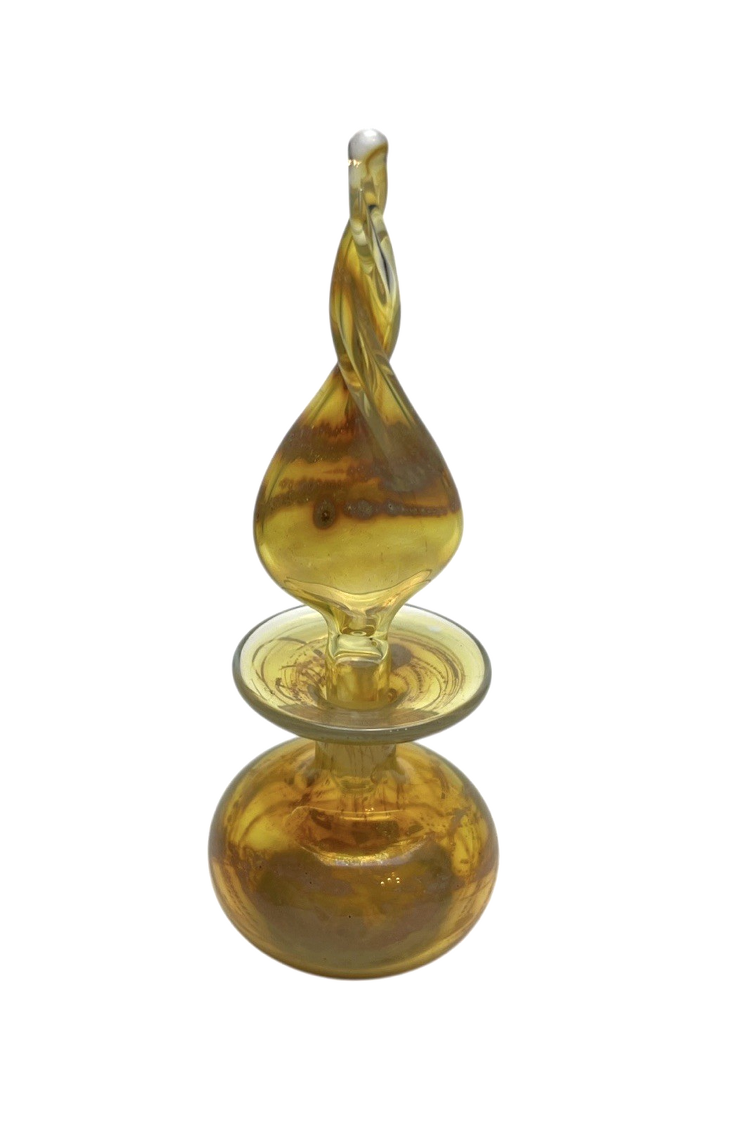 Vintage Amber Art Glass Perfume Bottle with Twisted Flame Stopper Hand Blown