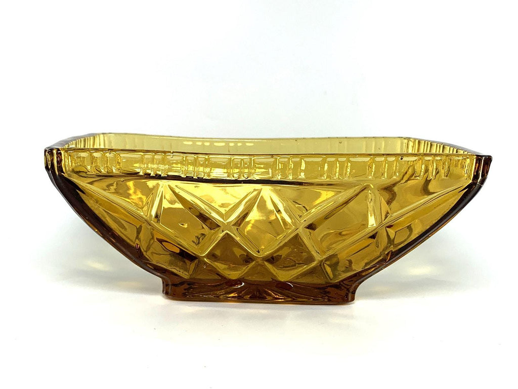 Amber Glass Decorative Bowl in Pale Amber. Depression Glass Dish, Pressed Glass