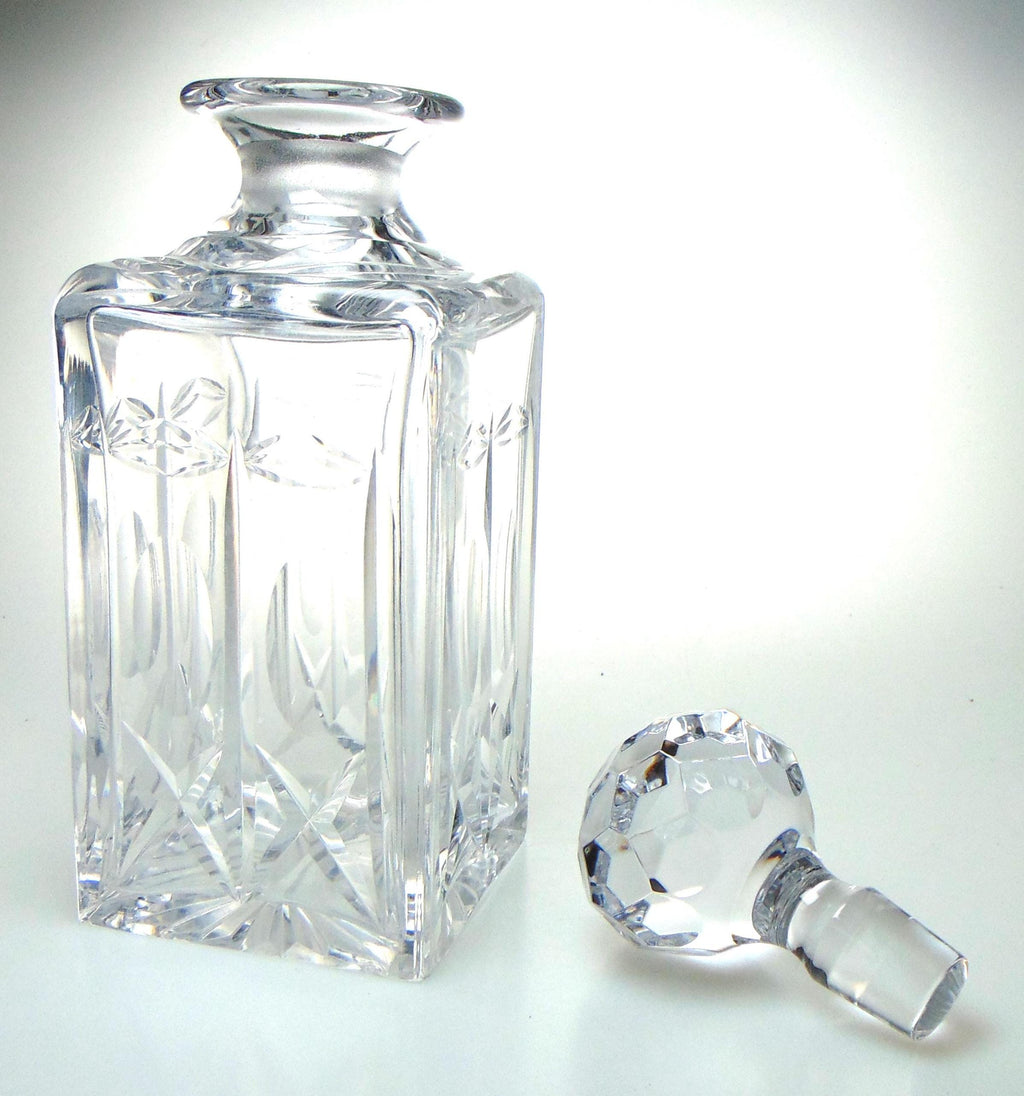 Webb Crystal Decanter: Vintage Square Brandy Whisky Decanter