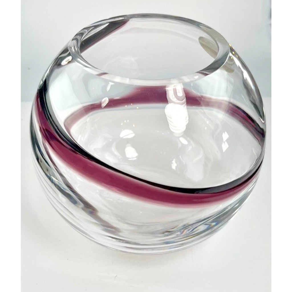 Hand blown glass globe vase w/ purple swirl – 14cm vintage planter