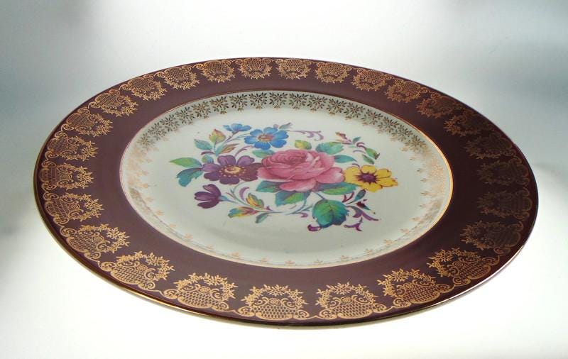 Midwinter Burselem Dinner Plates: 1960s Red Floral, Set of 3