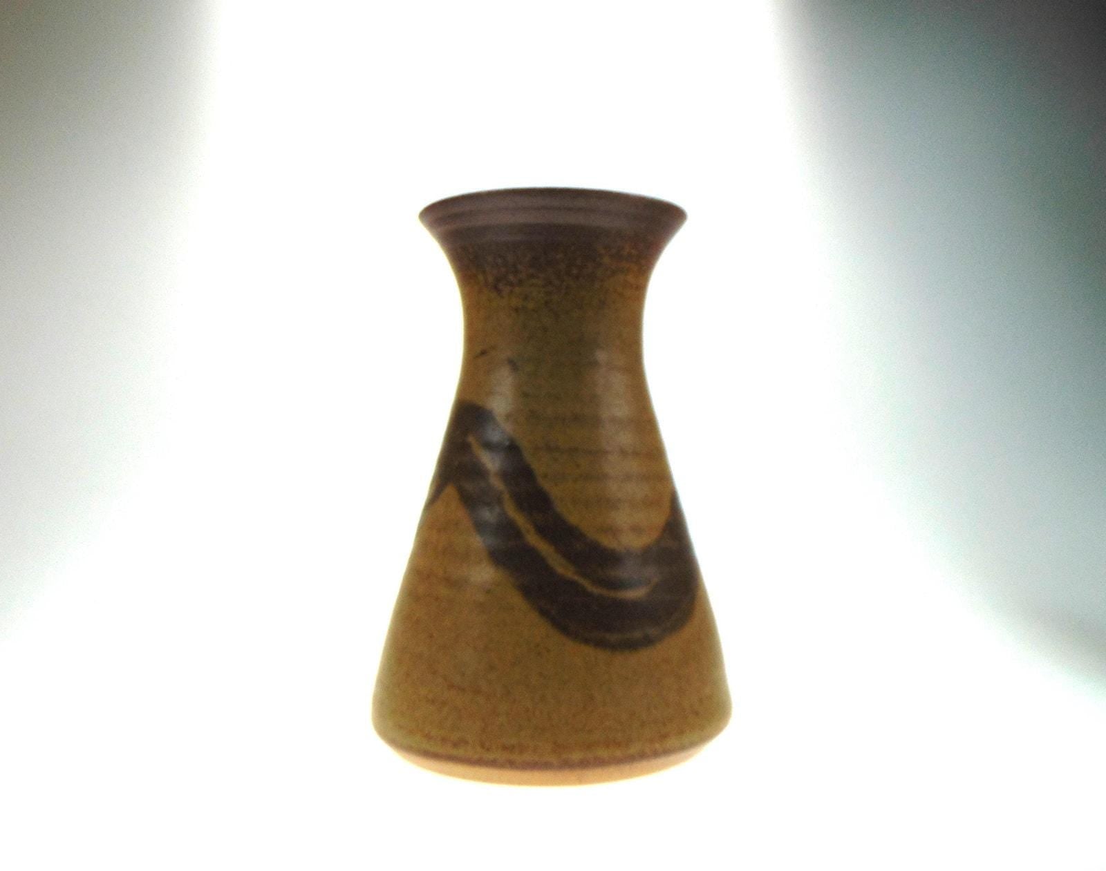 POG Pottery Studio Stoneware Vase, Brushstroke Decor, Signed Mark, 1970s–80s