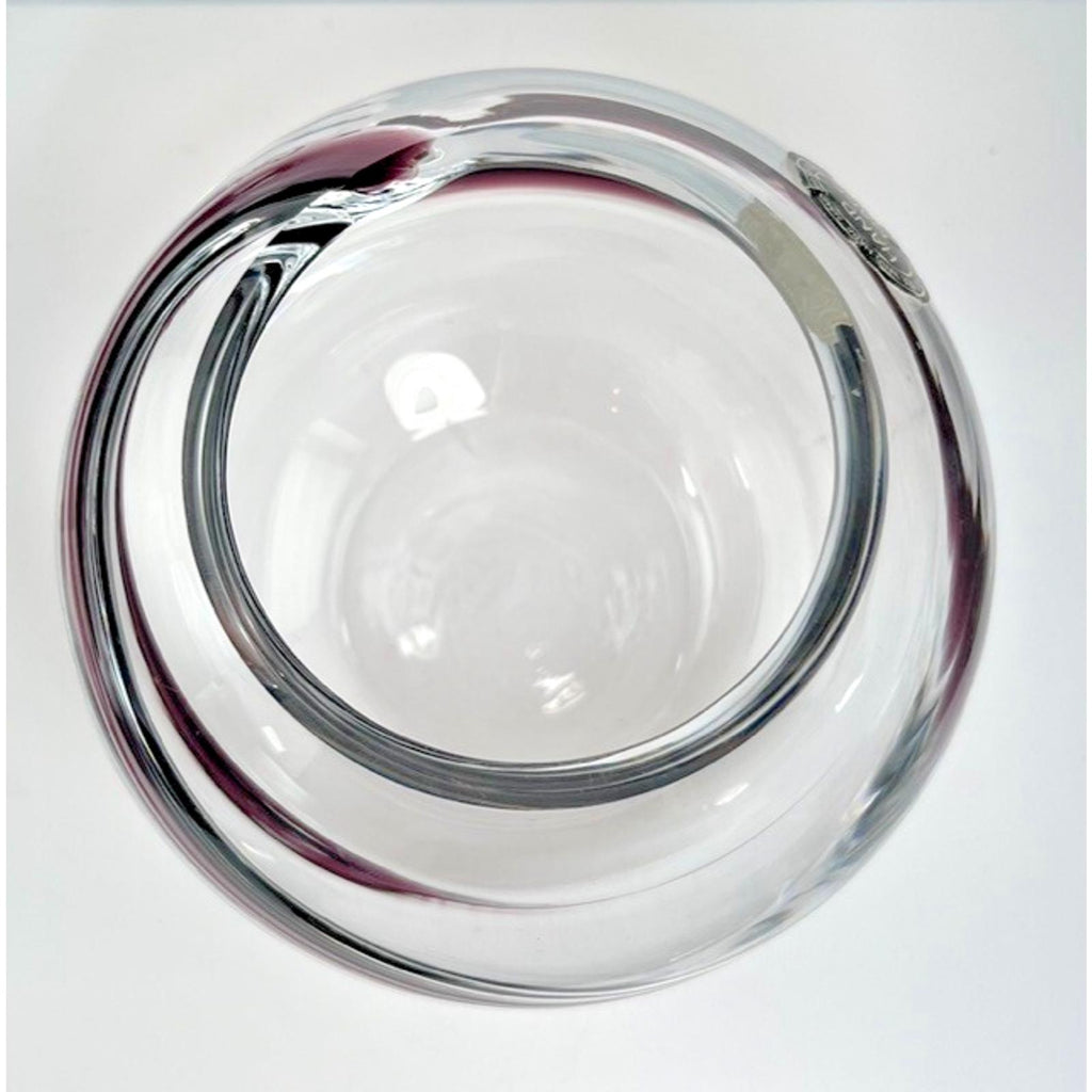 Hand blown glass globe vase w/ purple swirl – 14cm vintage planter