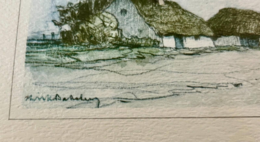 Framed Etching “In de Kempen” by Dirk Baksteen (1886–1971) Thatched Cottage