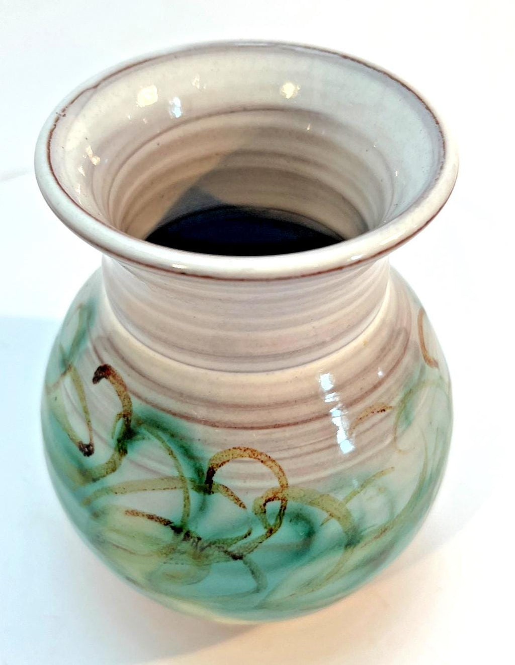 Vintage Skegness Pottery vase 10.5cm green & brown studio art hand painted