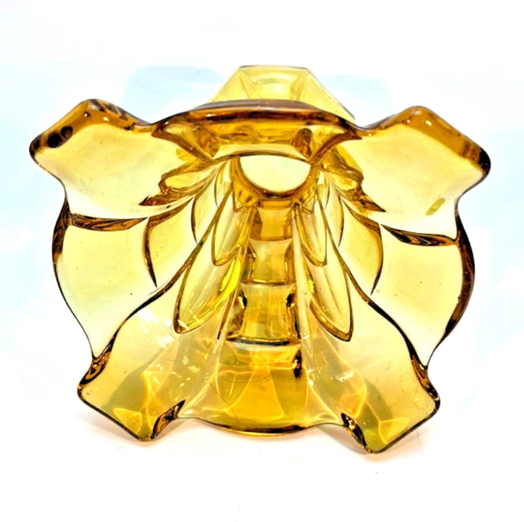 Art Deco Amber Glass Vase with Glass Frog