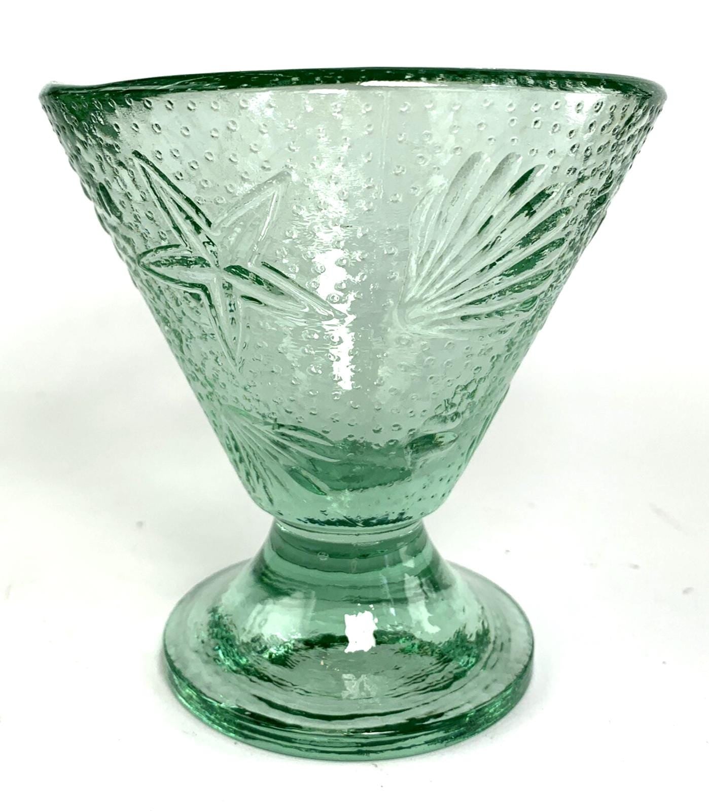 1940s Seashell & Starfish Aqua Glass Compote Dish or Decorative bowl