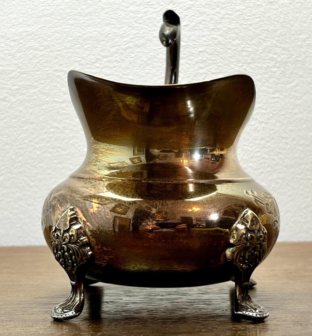 Vintage Silver Plated Cream Jug with Ornate Feet & Handle Mid Century EPNS