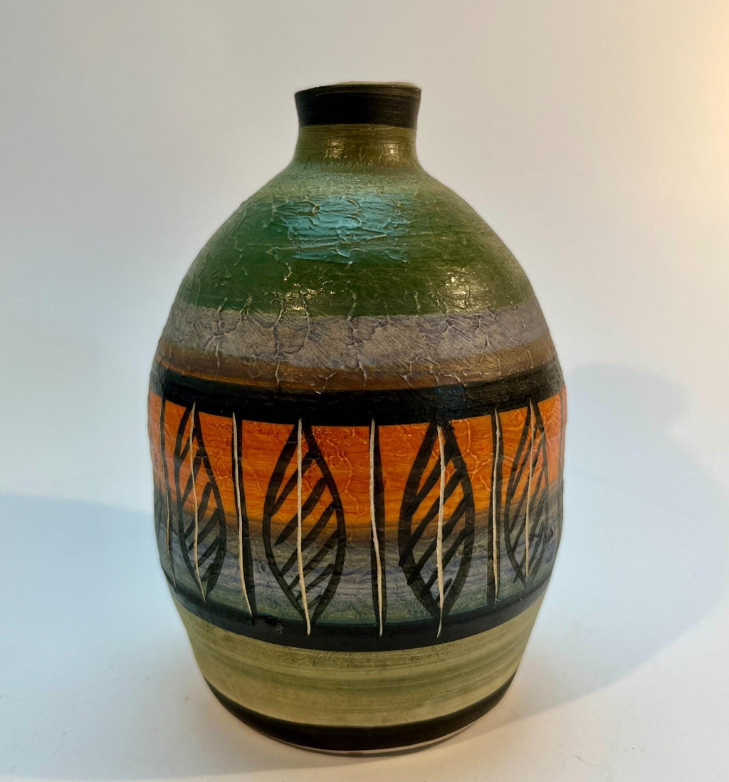 Vintage Langdale Pottery Vase Studio Art Pottery Mid Century Geometric Leaf