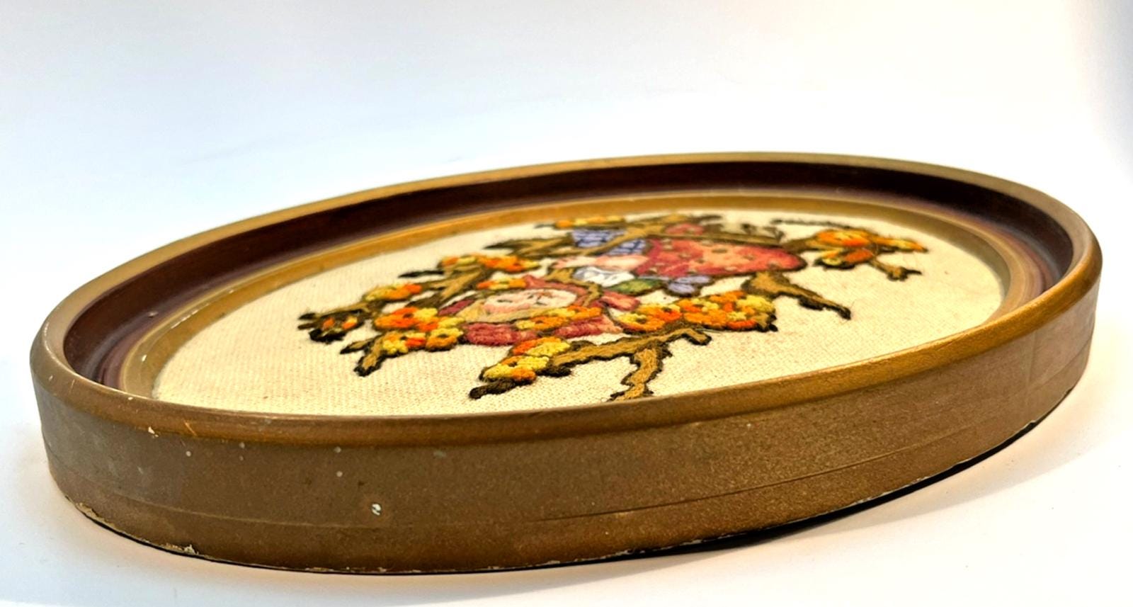 1970s Hummel Embroidery Framed Pictures. Vintage Needlepoint, German Wall Art