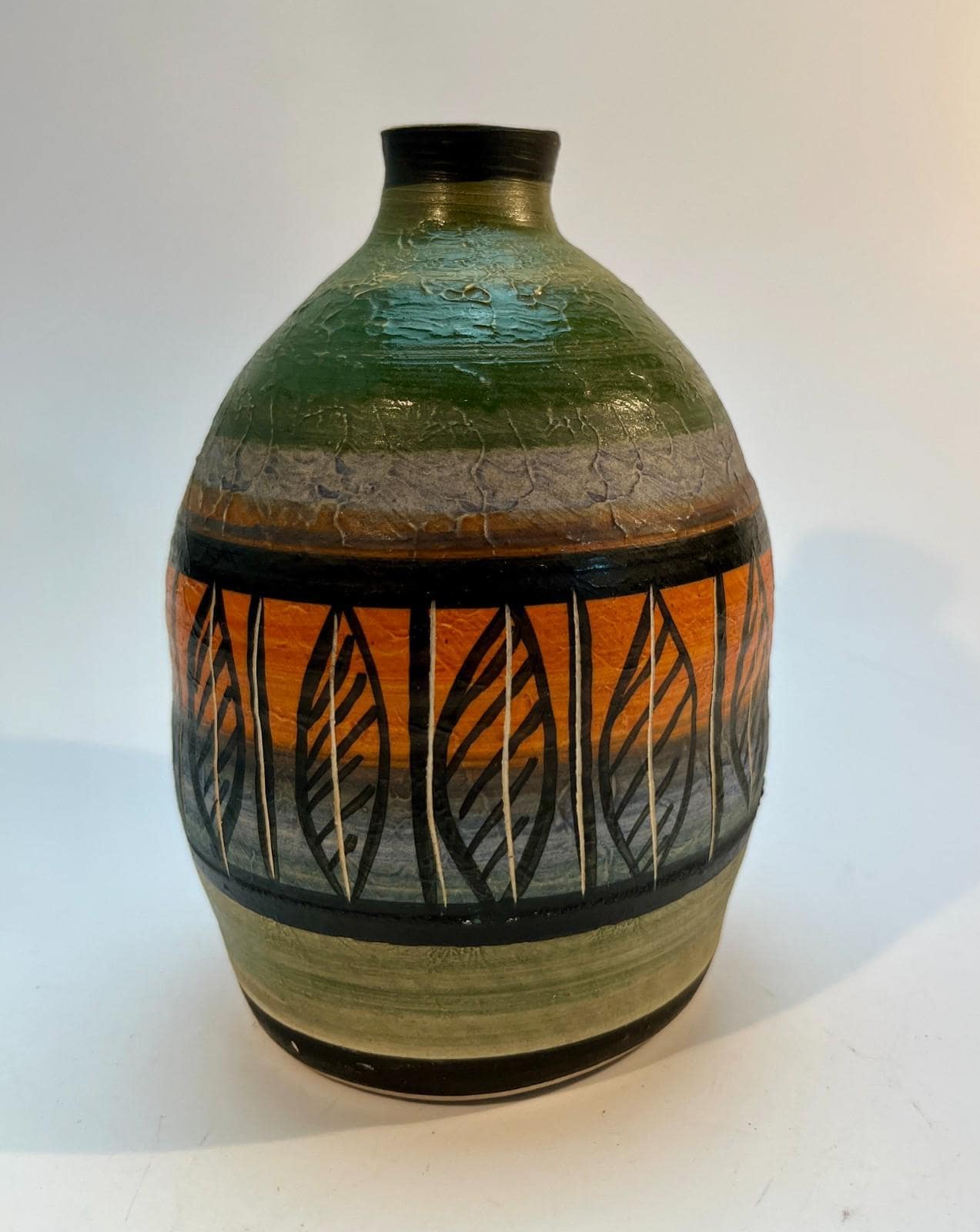 Vintage Langdale Pottery Vase Studio Art Pottery Mid Century Geometric Leaf