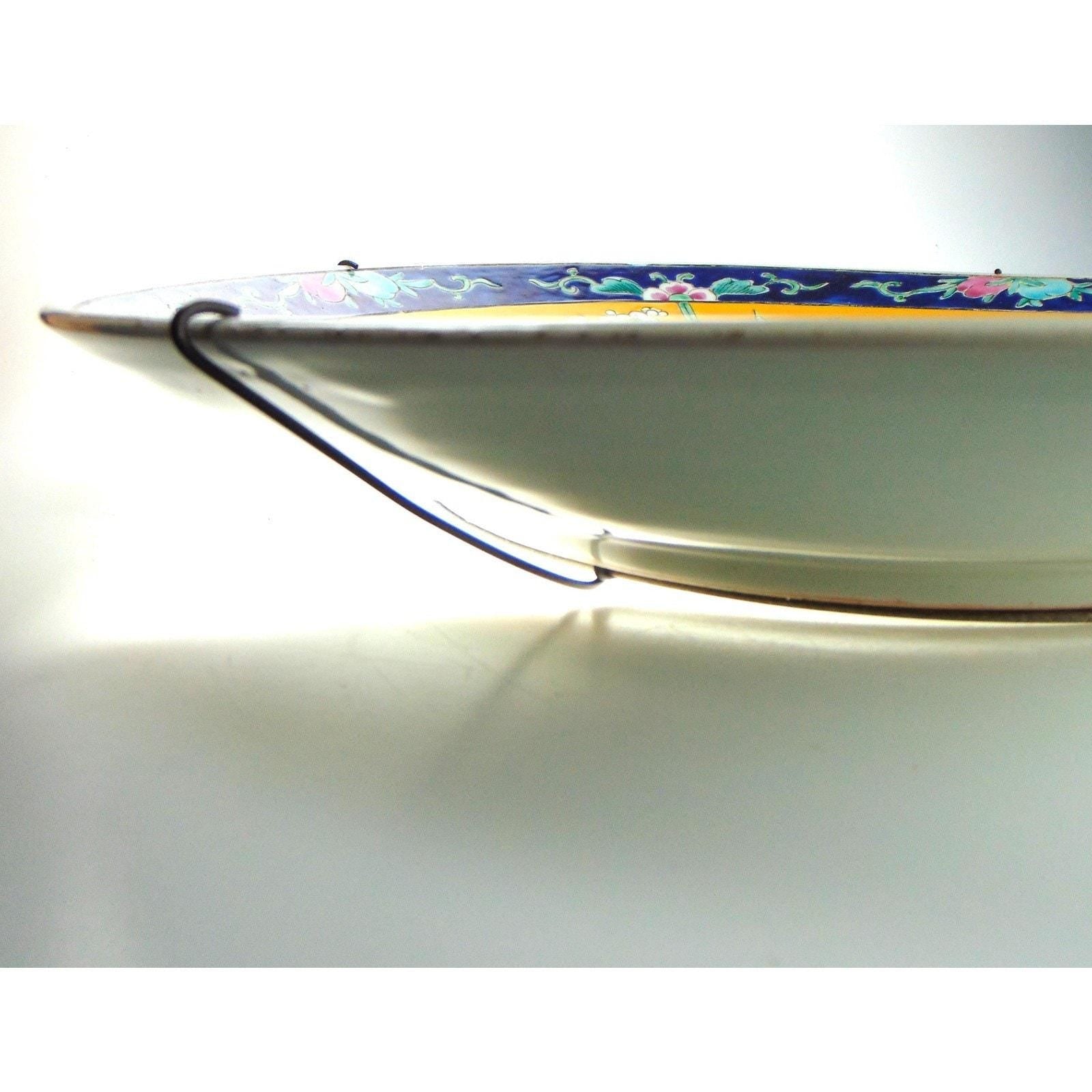 1900s Japanese Charger Plate 16 Inch. Oriental Charger in Yellow & Floral Detail