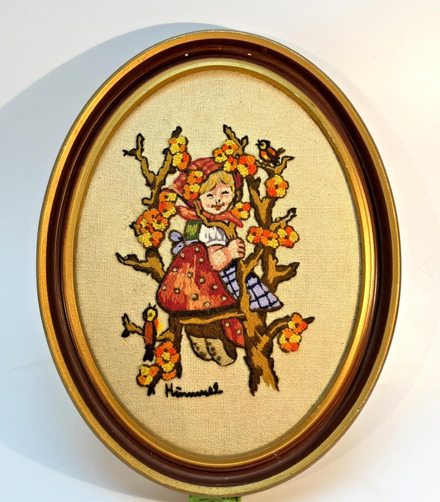 1970s Hummel Embroidery Framed Pictures. Vintage Needlepoint, German Wall Art
