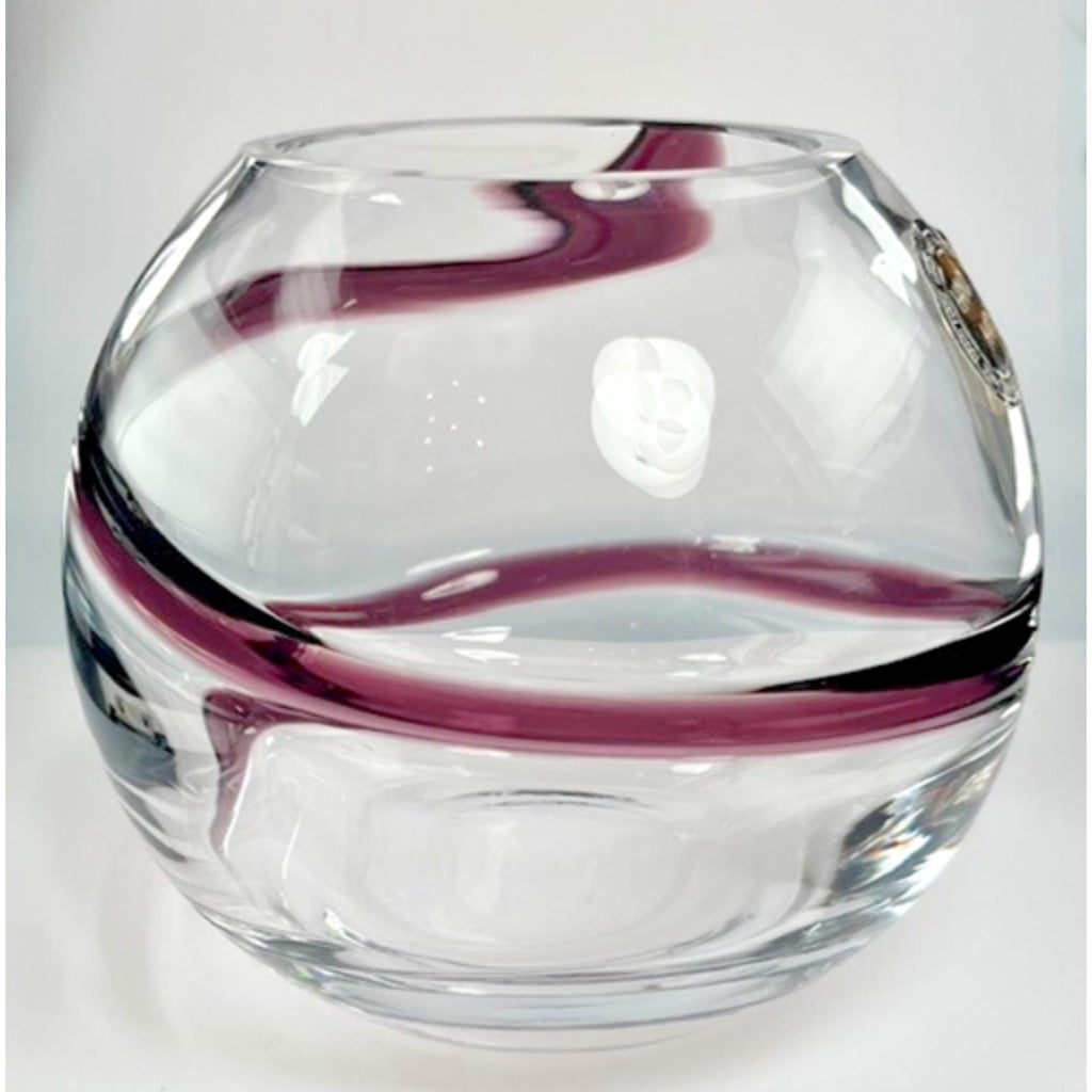 Hand blown glass globe vase w/ purple swirl – 14cm vintage planter