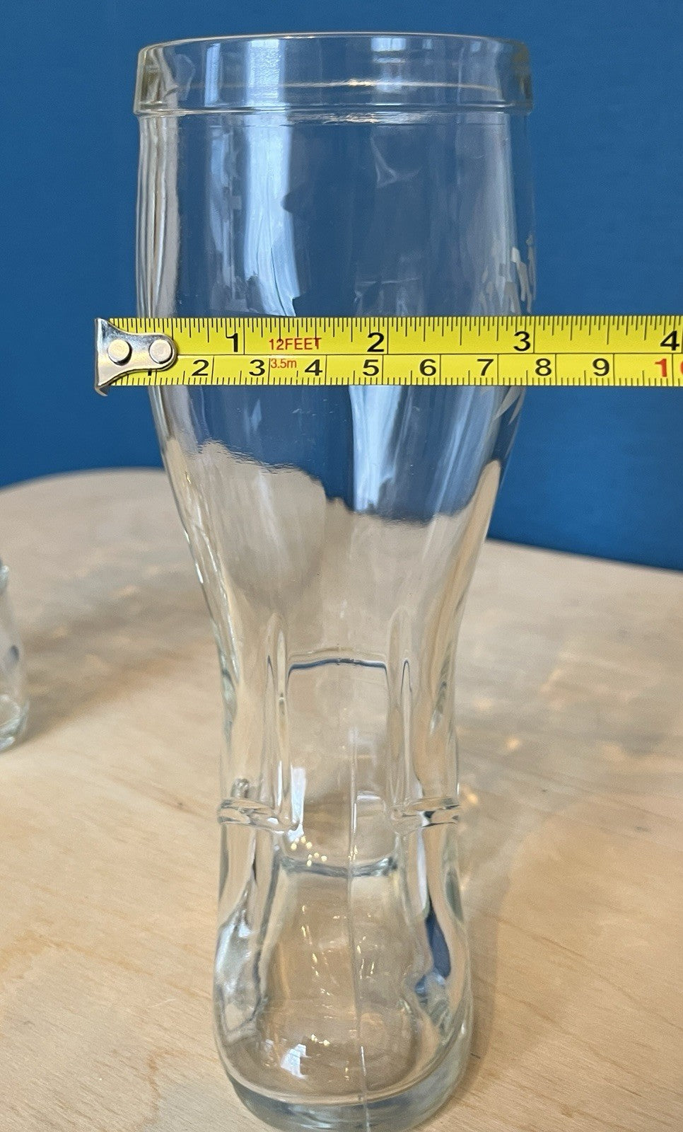 Pair Vintage Glass Beer Boots Malta Etched Drinking Glasses 19.5cm