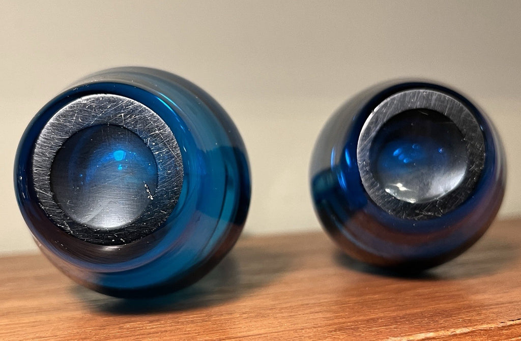 Whitefriars  Beak Vases Pair in Kingfisher Blue Mid Century Art Glass